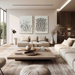 Modern Minimalist Wall Art Set of 2 for Living Room or Bedroom, Simple Abstract Design in Neutral Tones – Clue Art #657