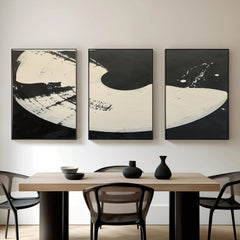 Lunar Phases Abstract Black and White Triptych Canvas Art for Living Room, Bedroom, and Office Décor – Clue Art #239