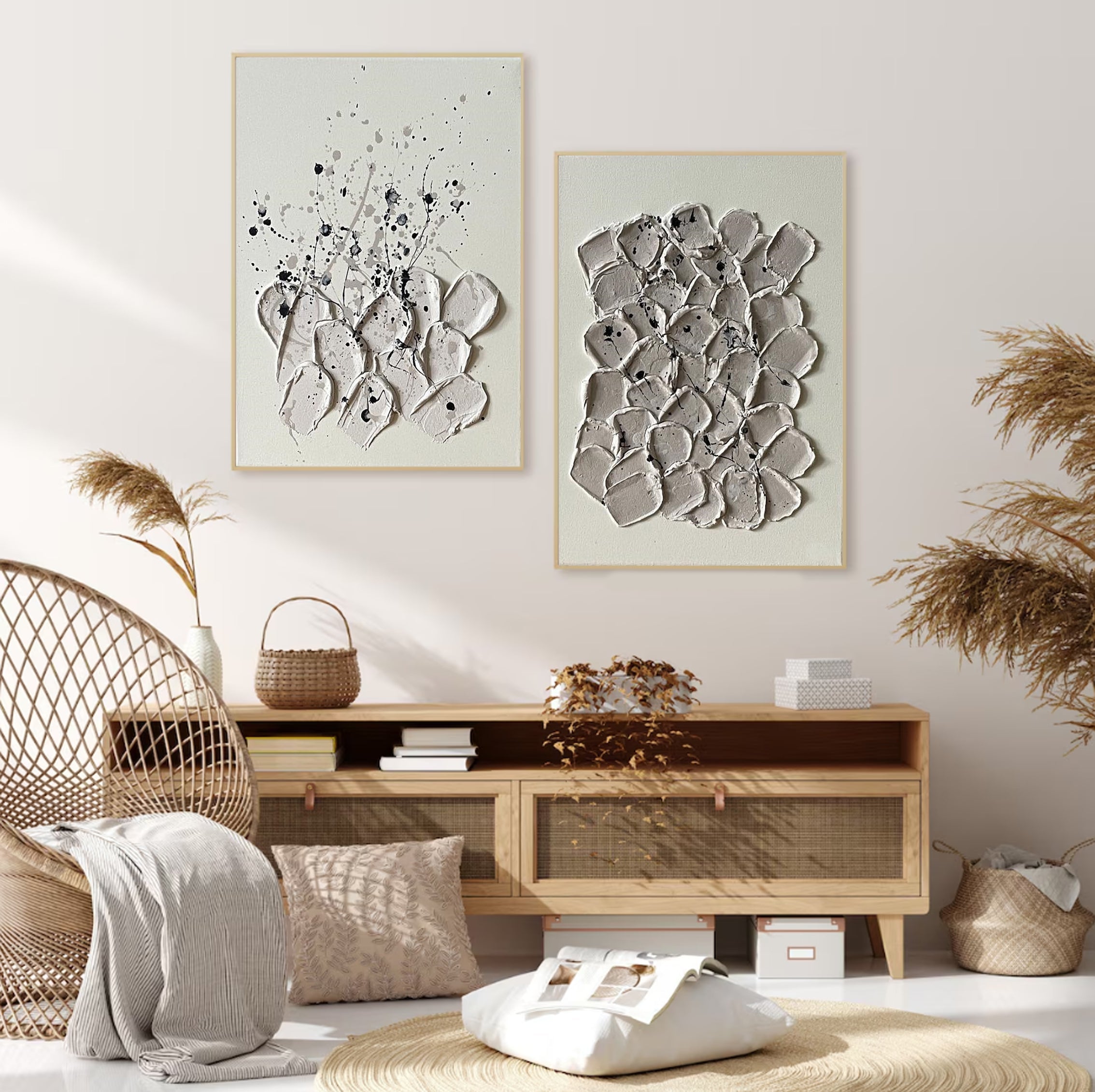 Modern Minimalist Wall Art Set of 2 for Living Room or Bedroom, Simple Abstract Design in Neutral Tones – Clue Art #657