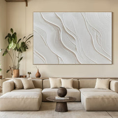 Elegant White Textured Wall Art – Minimalist Abstract Canvas Painting for Modern Living Room, Bedroom, and Office Decor – Clue Art #584