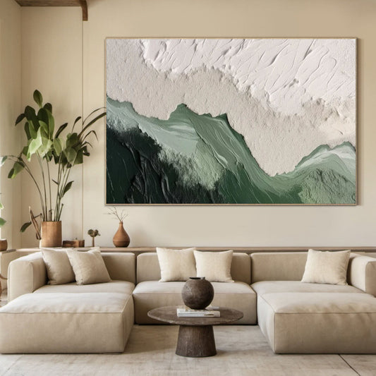 Emerald Peaks - Green & White Mountain Textured Wall Art for Bedroom Home Decor – Clue Art #277