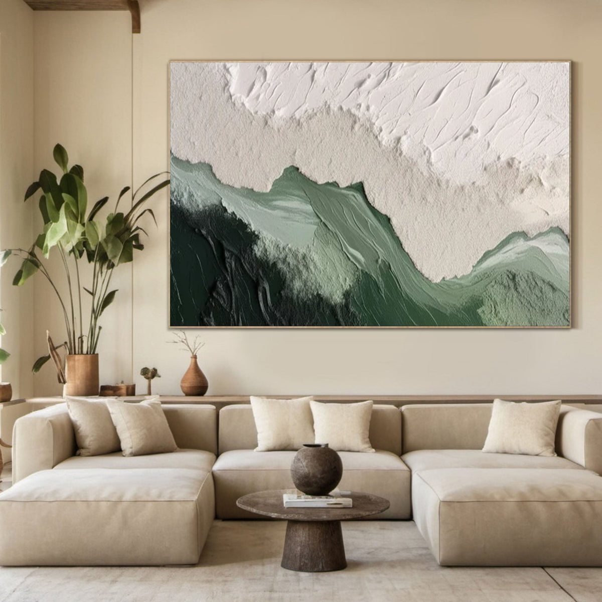 Emerald Peaks - Green & White Mountain Textured Wall Art for Bedroom Home Decor – Clue Art #277