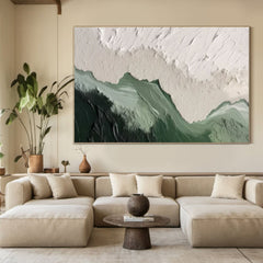 Emerald Peaks - Green & White Mountain Textured Wall Art for Bedroom Home Decor – Clue Art #277