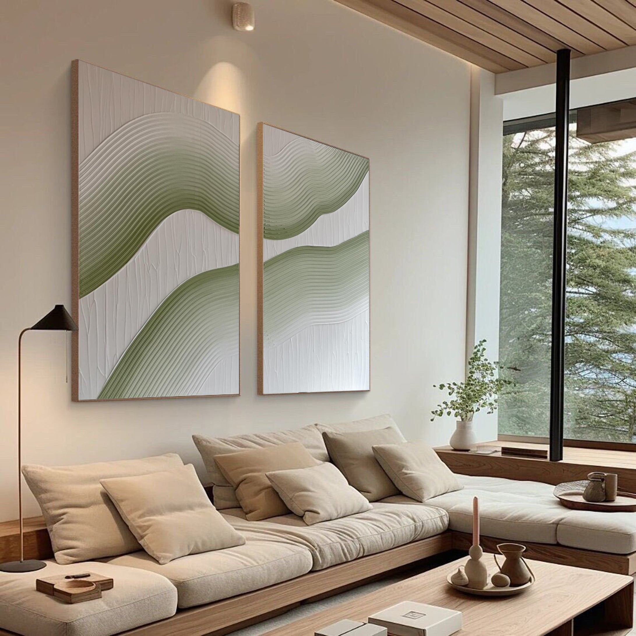 Modern Minimalist Wall Art Set of 2 for Living Room – Simple Abstract Design in Neutral Tones | Clue Art #180
