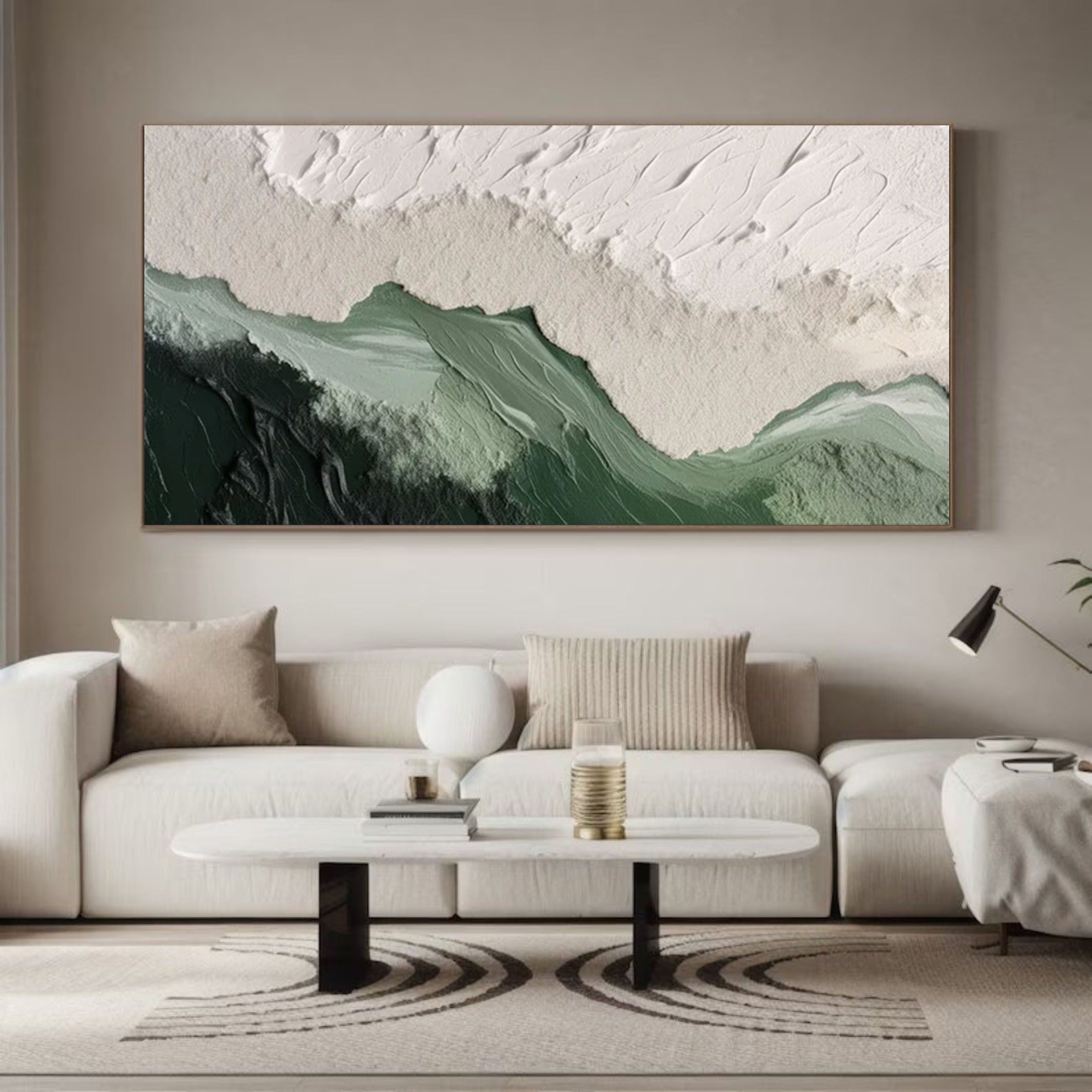 Emerald Peaks - Green & White Mountain Textured Wall Art for Bedroom Home Decor – Clue Art #277