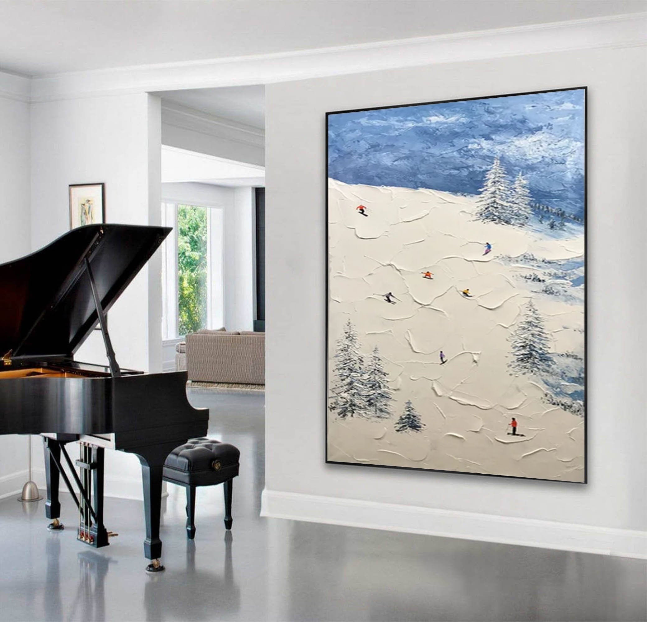 Winter Skiing Scene Wall Art Textured Canvasfor living rooms, bedrooms, and offices – Clue Art #152