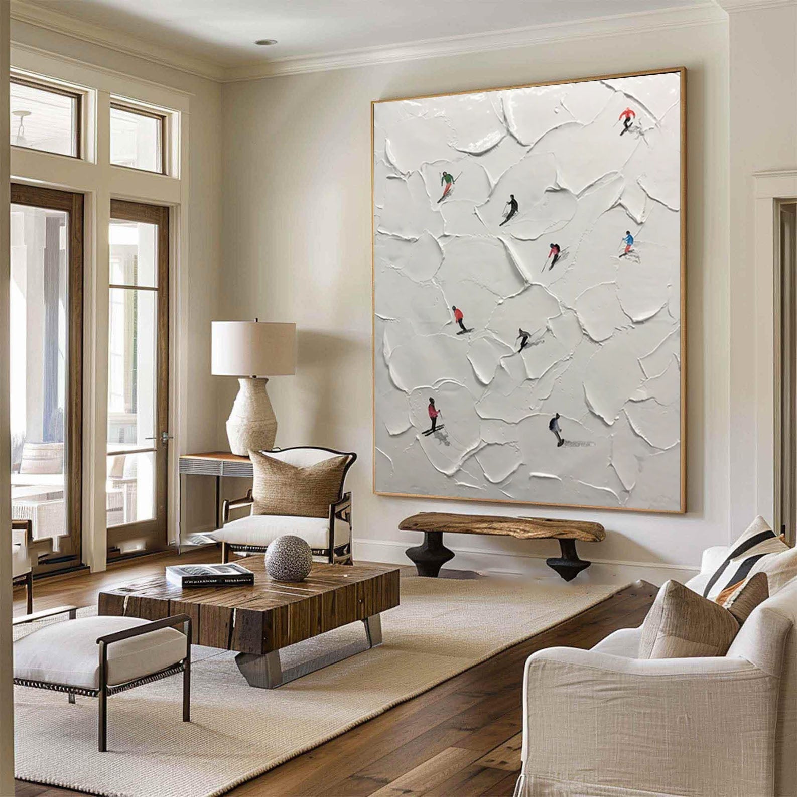Winter Skiing Adventure Textured Wall Art for Living Room, Bedroom Home Decor – Clue Art #387