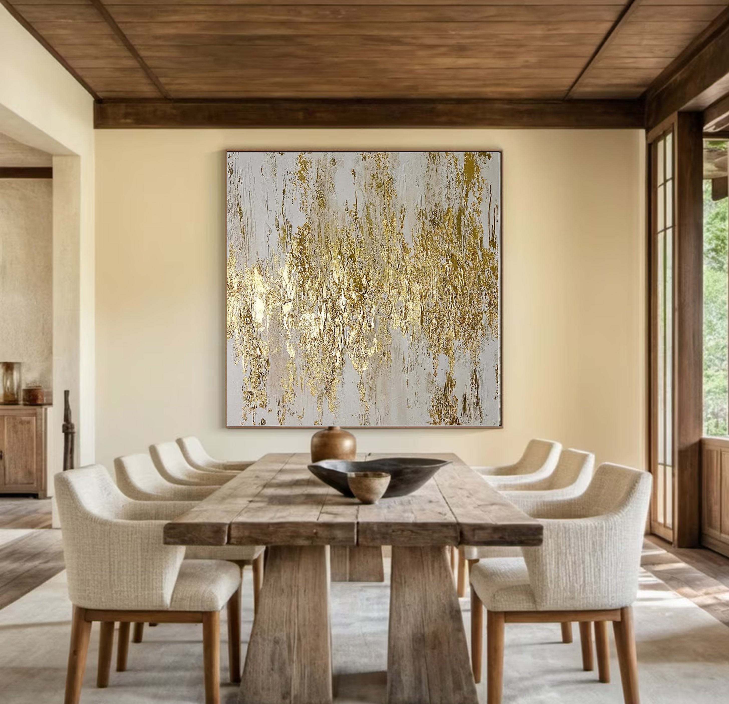 Elegant Abstract Gold and White Wall Art for Modern Living Room Decor – Clue Art #137