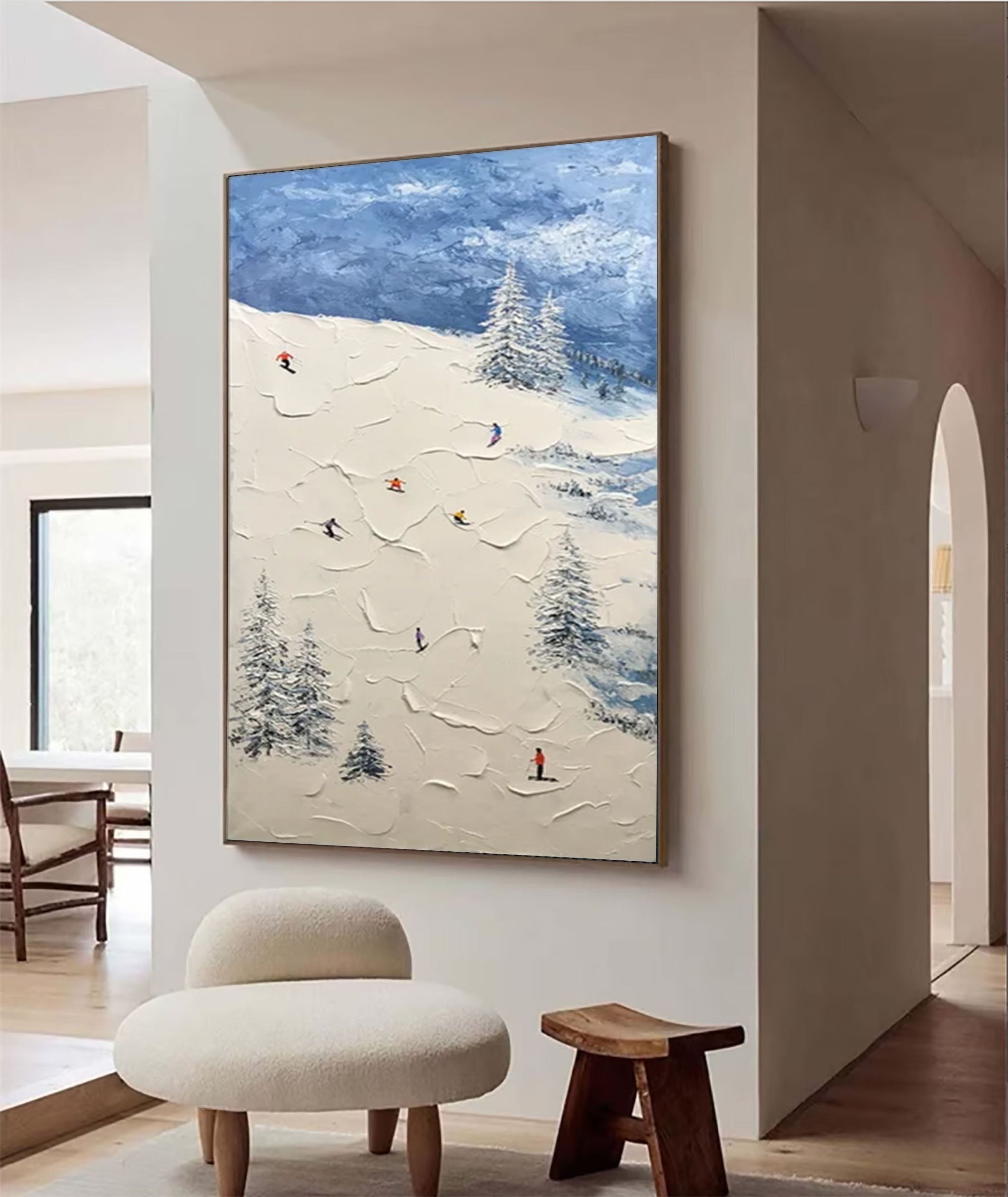 Winter Skiing Scene Wall Art Textured Canvasfor living rooms, bedrooms, and offices – Clue Art #152
