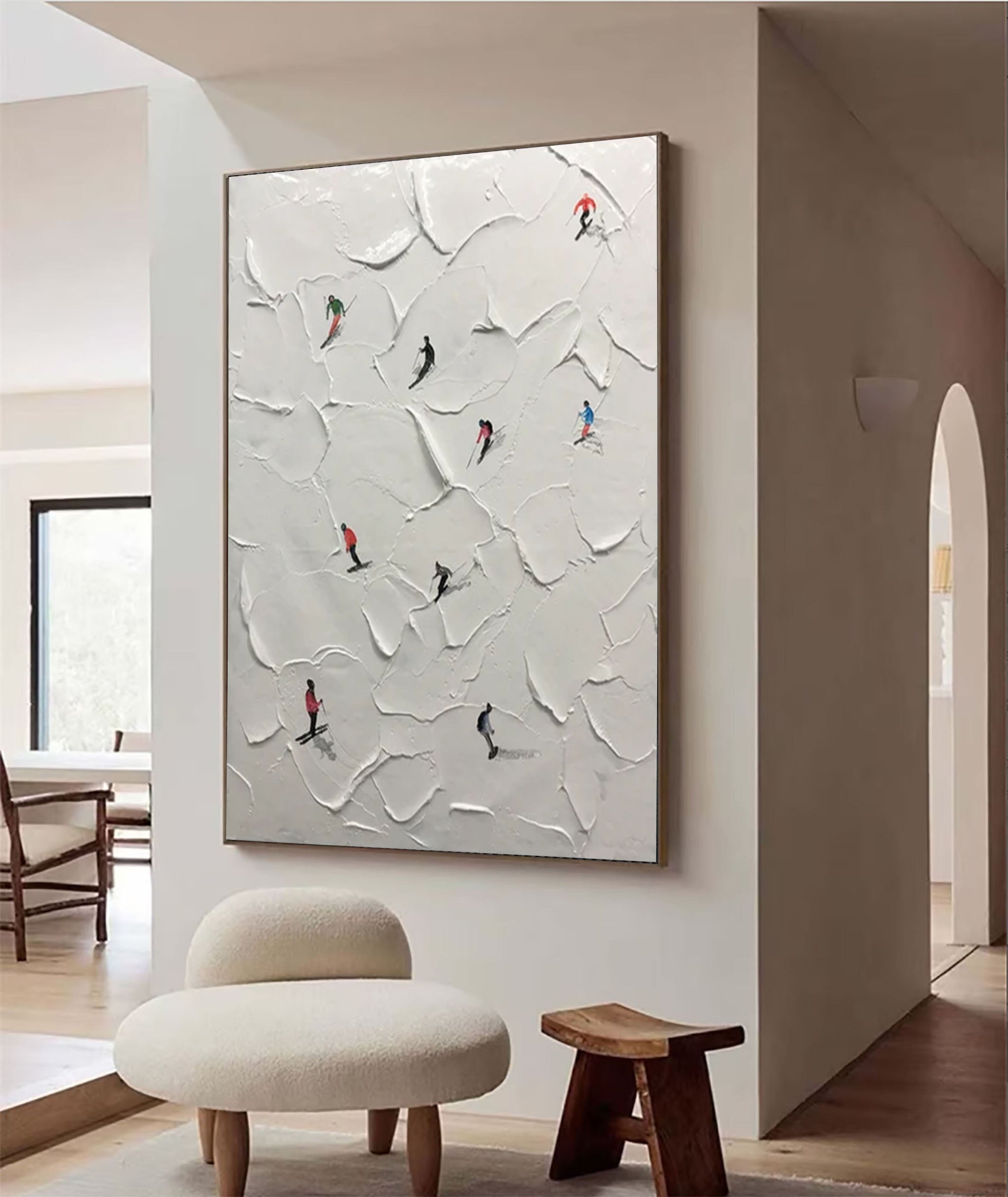 Winter Skiing Adventure Textured Wall Art for Living Room, Bedroom Home Decor – Clue Art #387