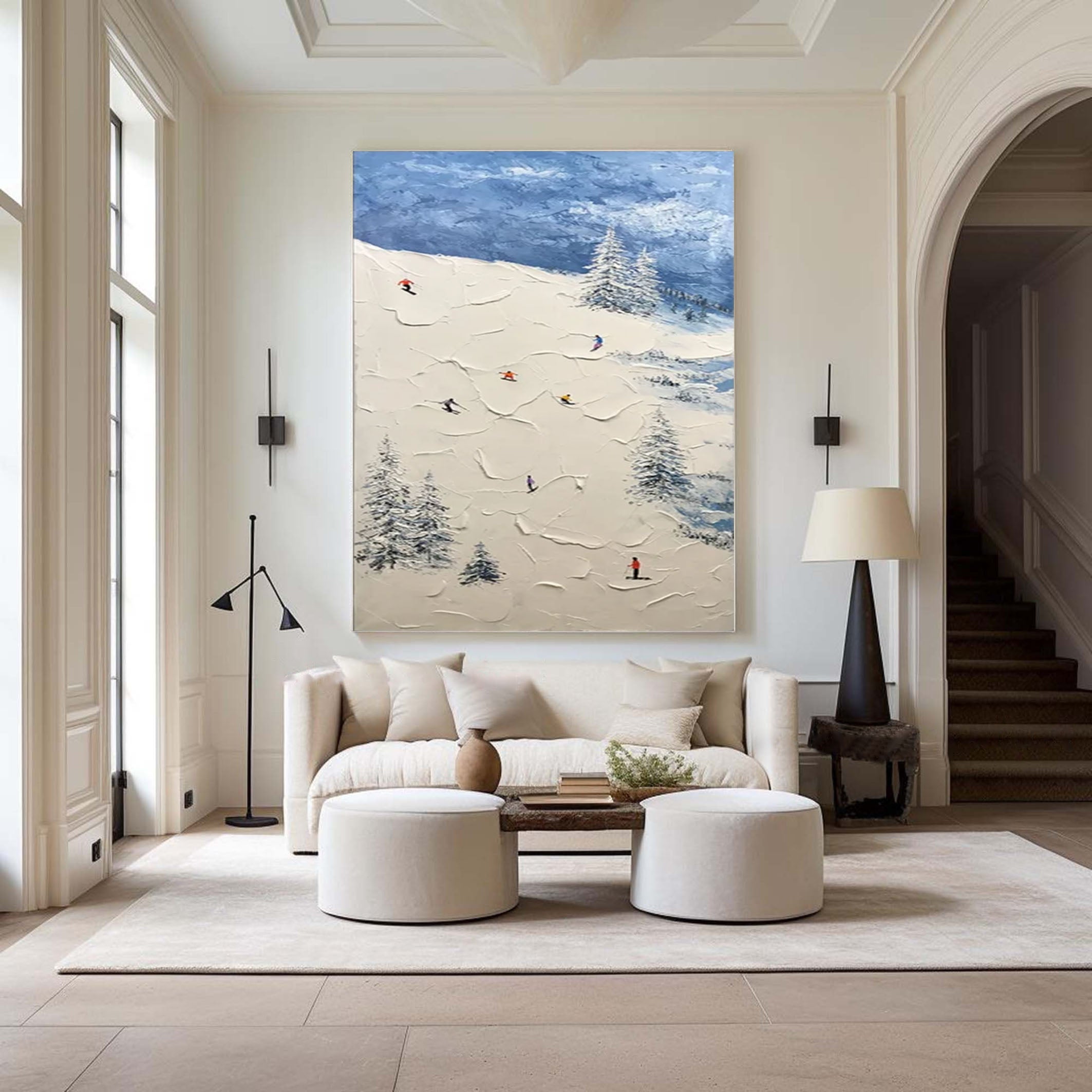 Winter Skiing Scene Wall Art Textured Canvasfor living rooms, bedrooms, and offices – Clue Art #152