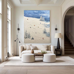 Winter Skiing Scene Wall Art Textured Canvasfor living rooms, bedrooms, and offices – Clue Art #152