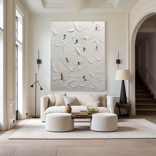 Winter Skiing Adventure Textured Wall Art for Living Room, Bedroom Home Decor – Clue Art #387