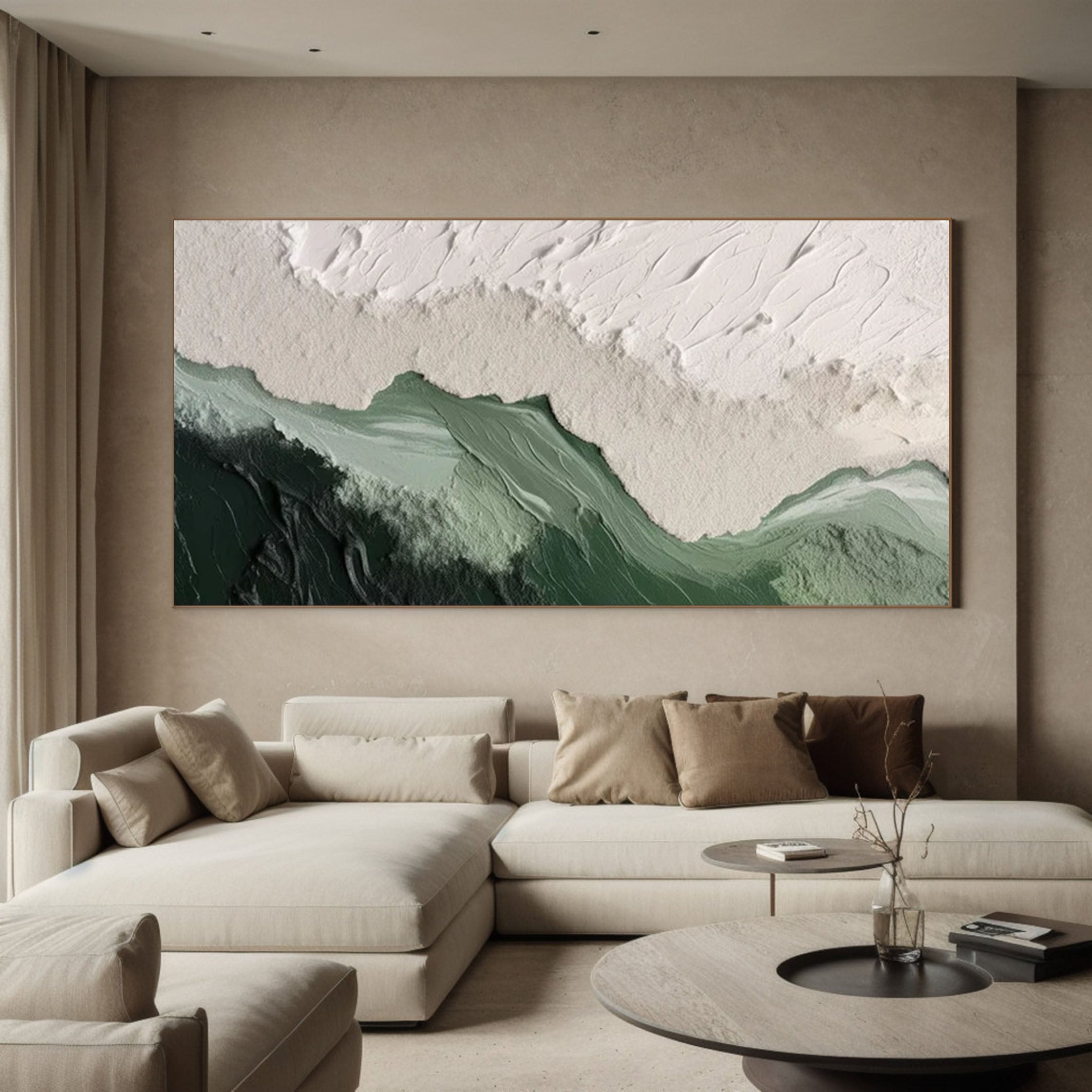 Emerald Peaks - Green & White Mountain Textured Wall Art for Bedroom Home Decor – Clue Art #277
