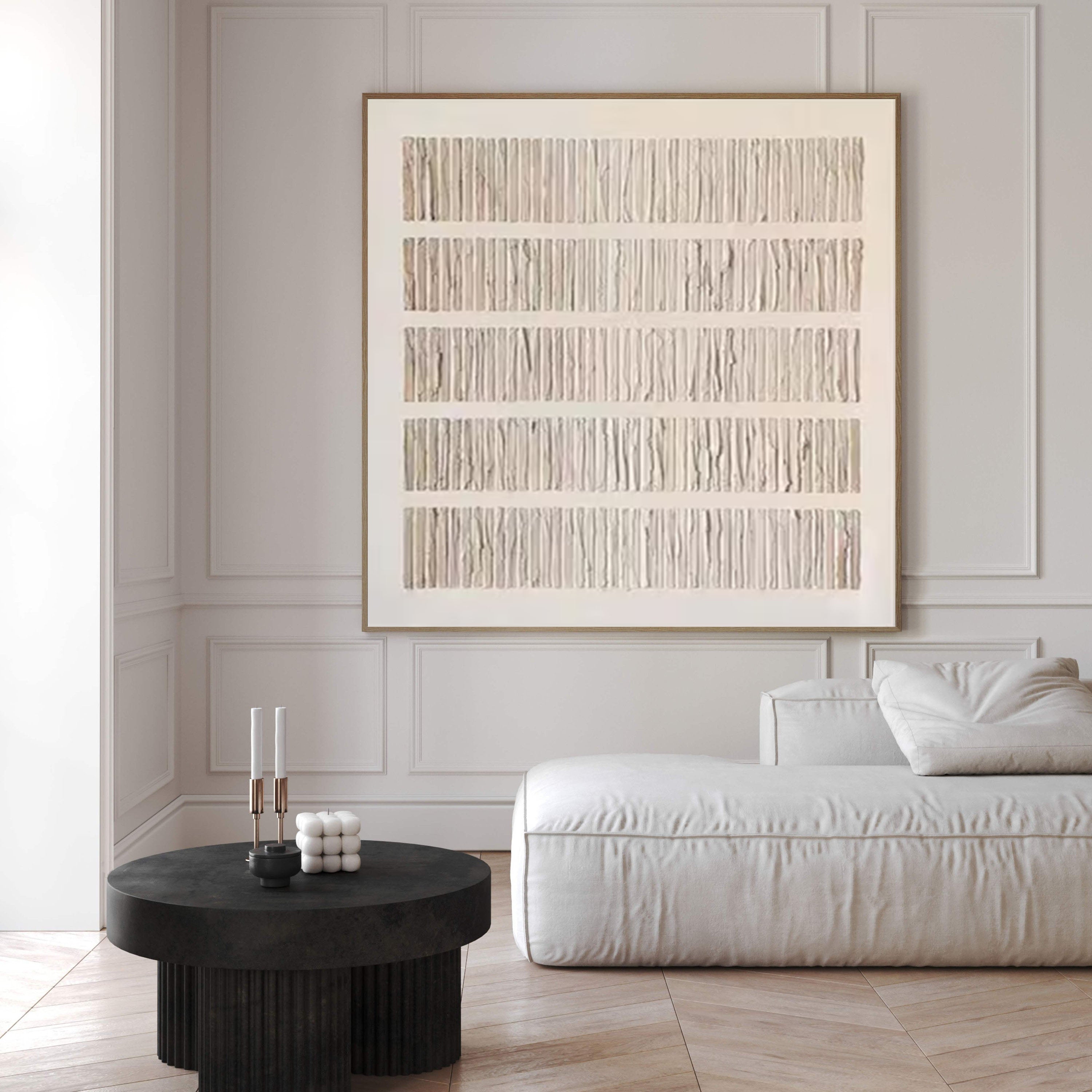 Wabi-Sabi Inspired Neutral Toned Wall Art Textured Lines Abstract Canvas Painting for Living Room, Bedroom, and Office Décor – Clue Art #384