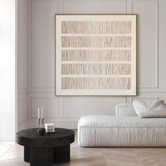 Wabi-Sabi Inspired Neutral Toned Wall Art Textured Lines Abstract Canvas Painting for Living Room, Bedroom, and Office Décor – Clue Art #384