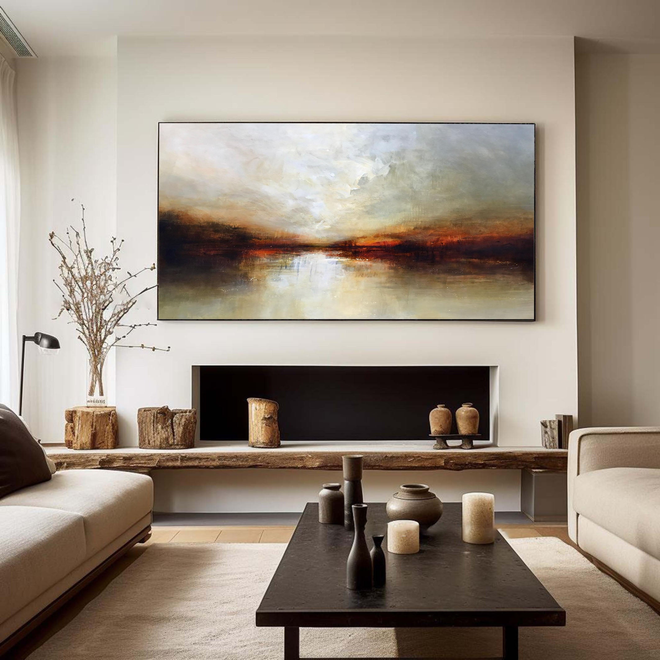 Majestic Sunset Abstract Landscape Wall Art – Modern Textured Wall Art for Living Room, Bedroom, Office Décor – Clue Art #487
