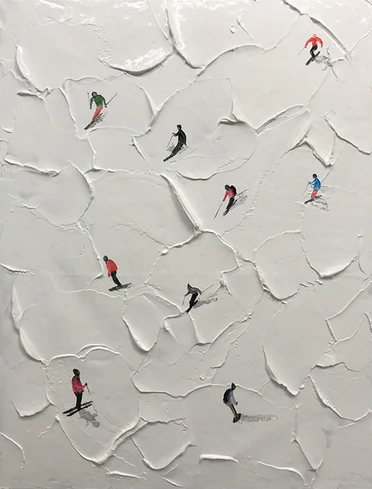 Winter Skiing Adventure Textured Wall Art for Living Room, Bedroom Home Decor – Clue Art #387