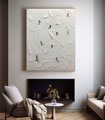 Winter Skiing Adventure Textured Wall Art for Living Room, Bedroom Home Decor – Clue Art #387