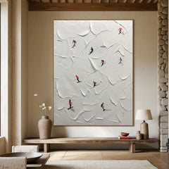 Winter Skiing Adventure Textured Wall Art for Living Room, Bedroom Home Decor – Clue Art #387