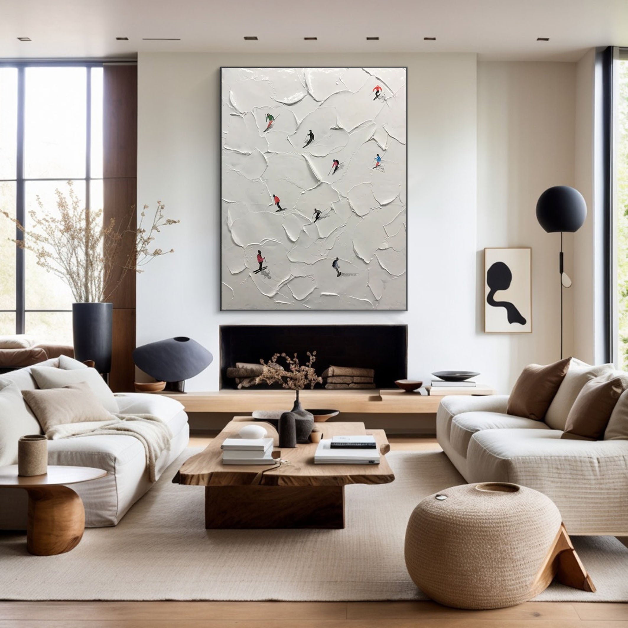 Winter Skiing Adventure Textured Wall Art for Living Room, Bedroom Home Decor – Clue Art #387