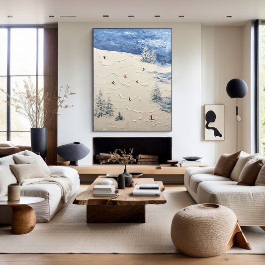 Winter Skiing Scene Wall Art Textured Canvasfor living rooms, bedrooms, and offices – Clue Art #152
