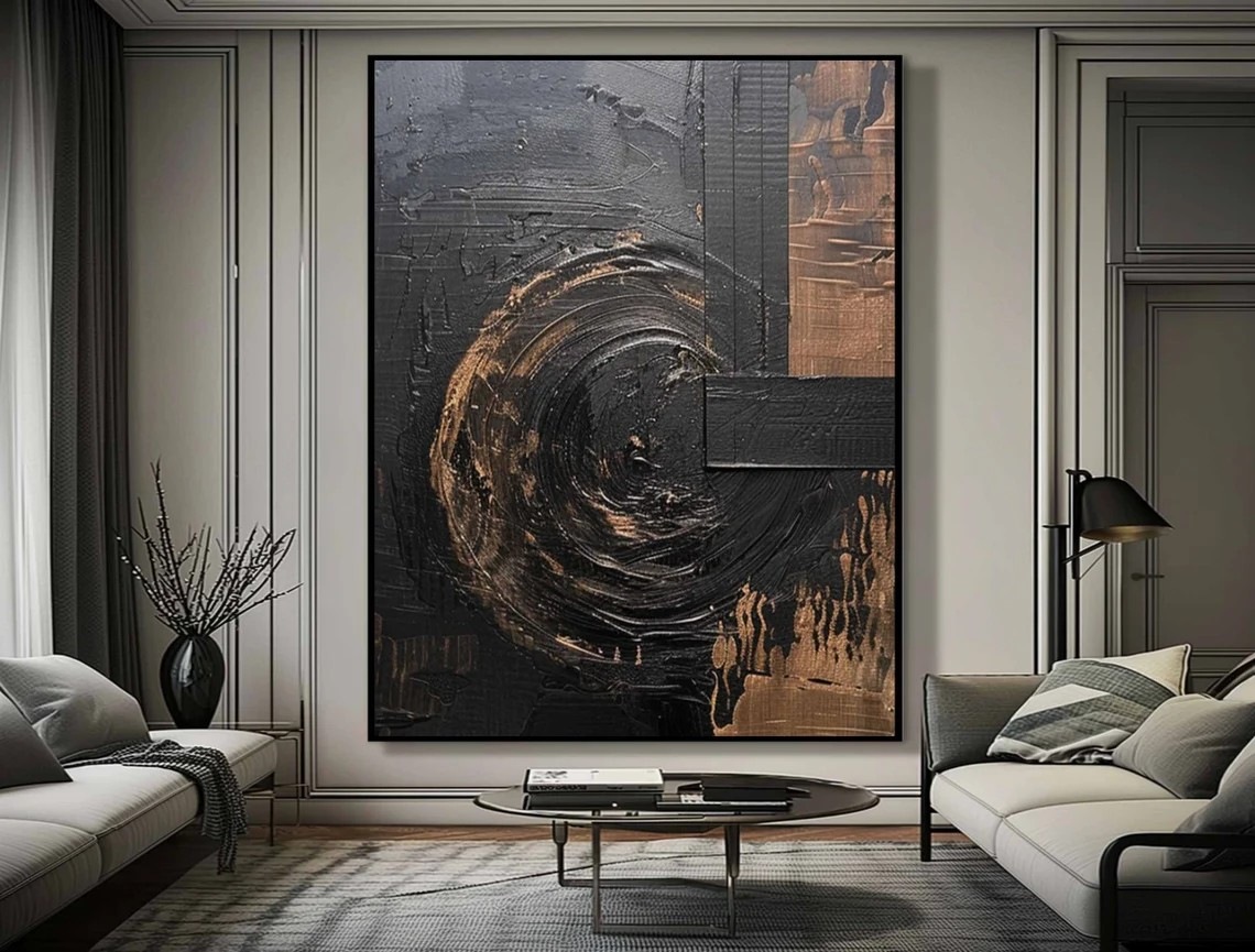 Textured Black Wabi-Sabi Wall Art Luxury Modern Canvas for Living Room, Bedroom, and Office Décor – Clue Art #293