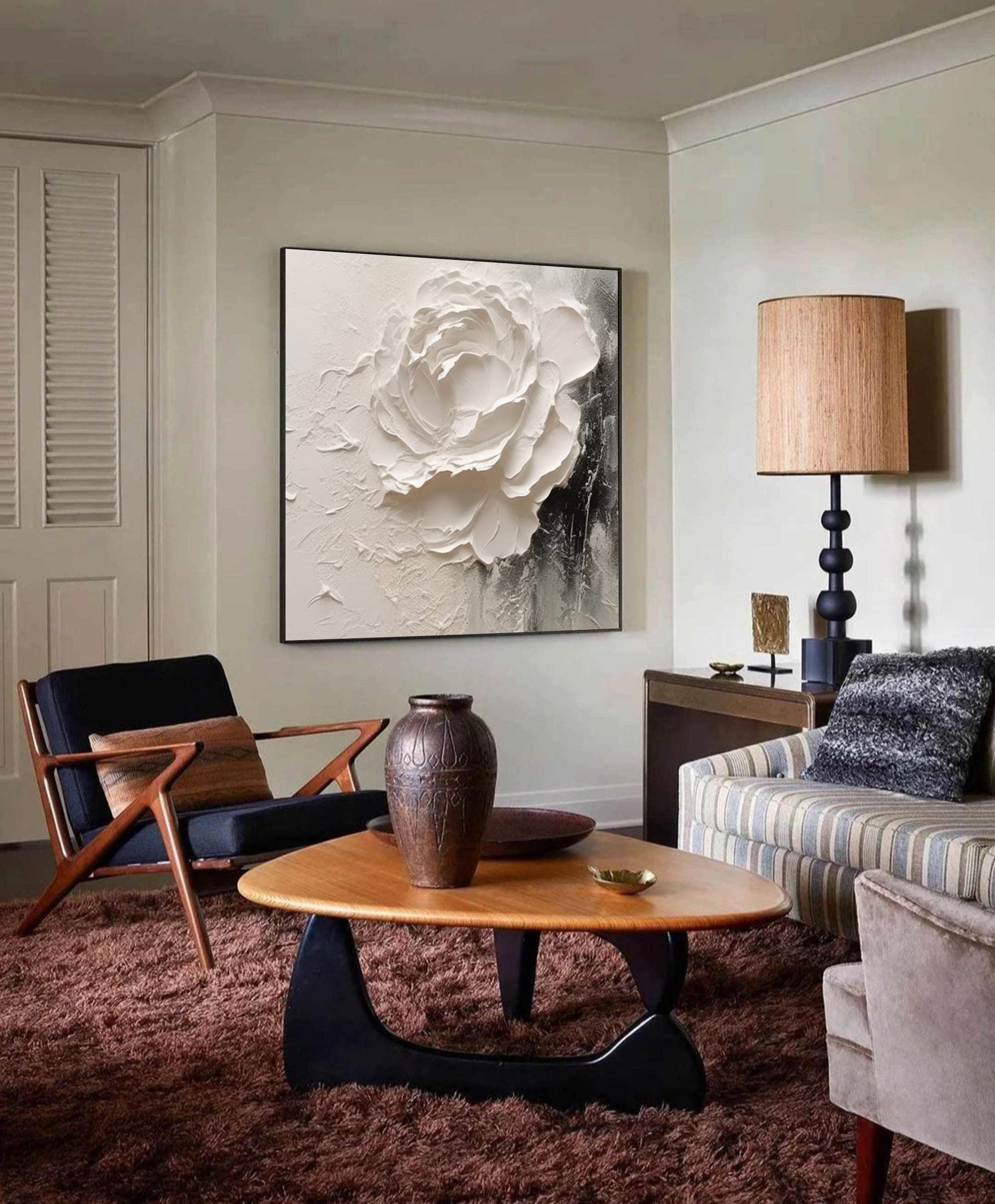 White Rose Painting Textured Floral Wall Art for Living Room, Bedroom, Office Décor – Clue Art #011