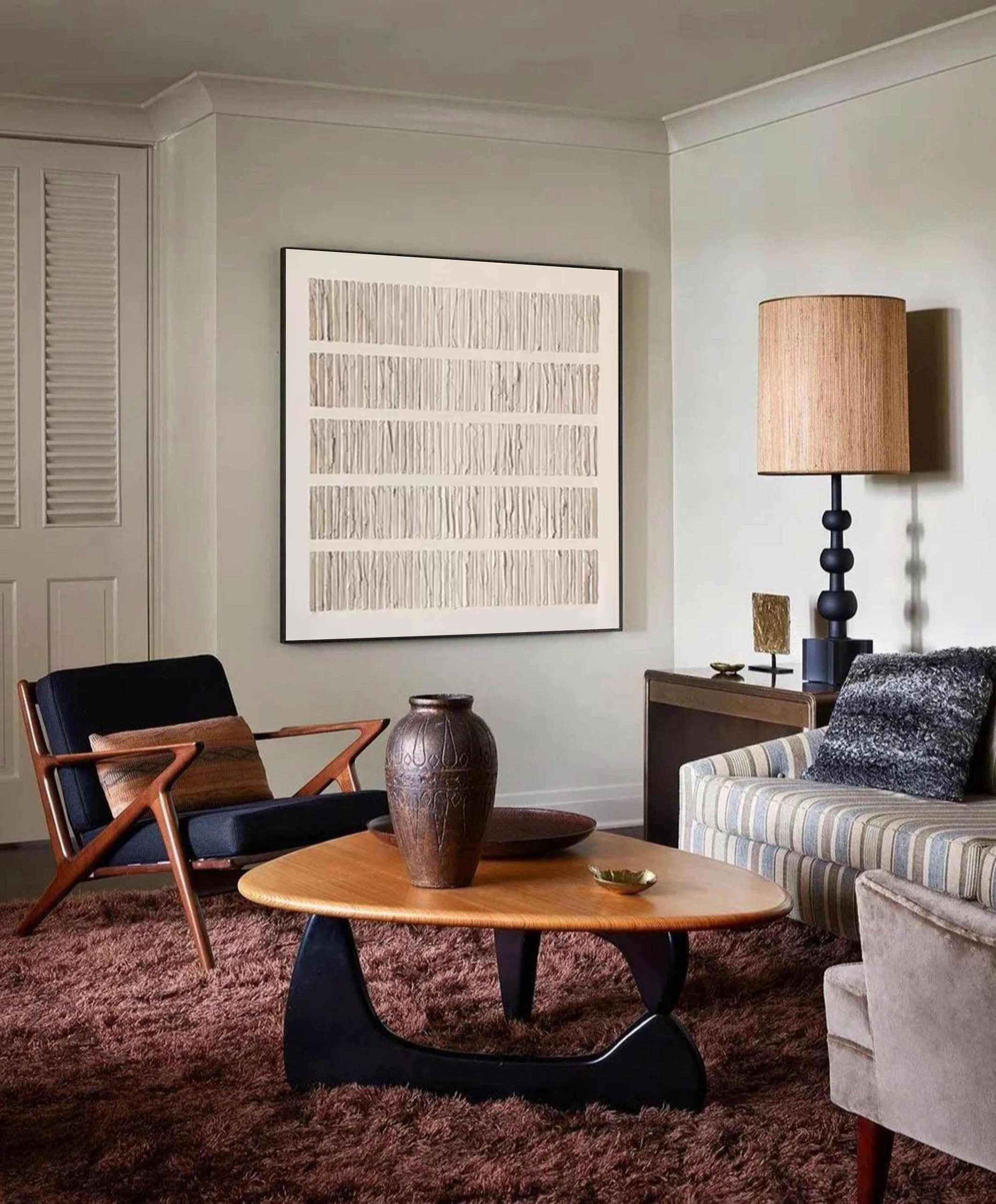 Wabi-Sabi Inspired Neutral Toned Wall Art Textured Lines Abstract Canvas Painting for Living Room, Bedroom, and Office Décor – Clue Art #384