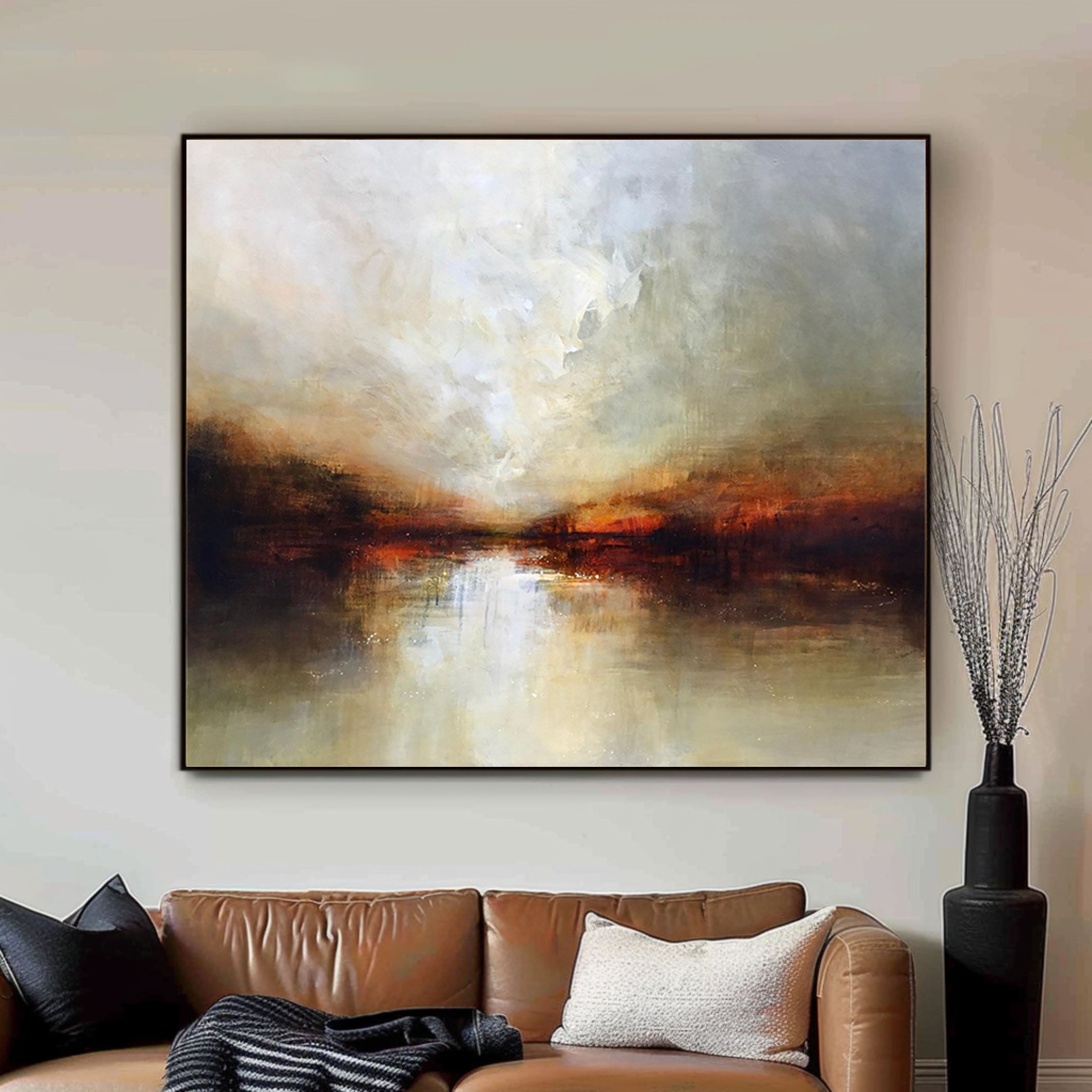 Majestic Sunset Abstract Landscape Wall Art – Modern Textured Wall Art for Living Room, Bedroom, Office Décor – Clue Art #487