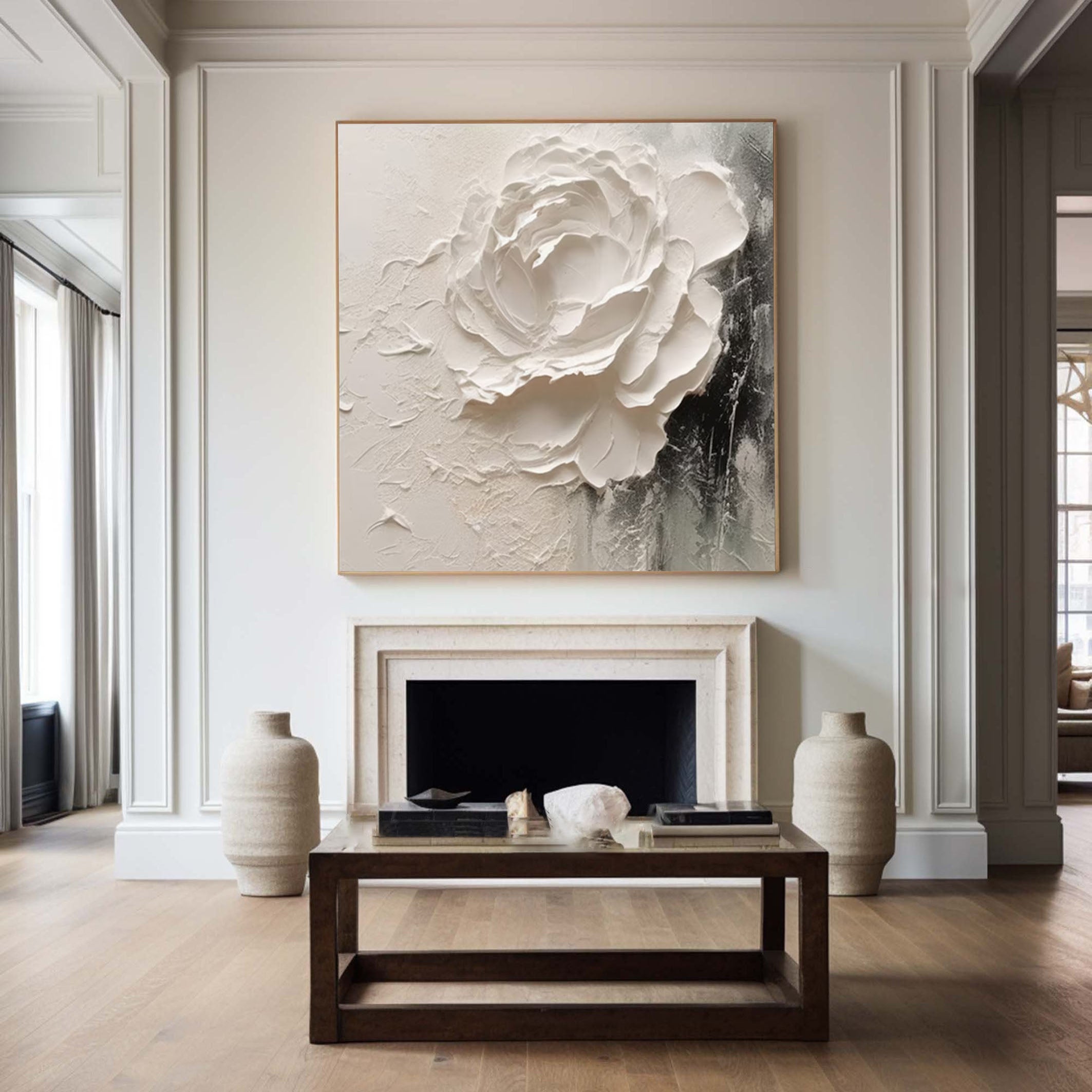 White Rose Painting Textured Floral Wall Art for Living Room, Bedroom, Office Décor – Clue Art #011