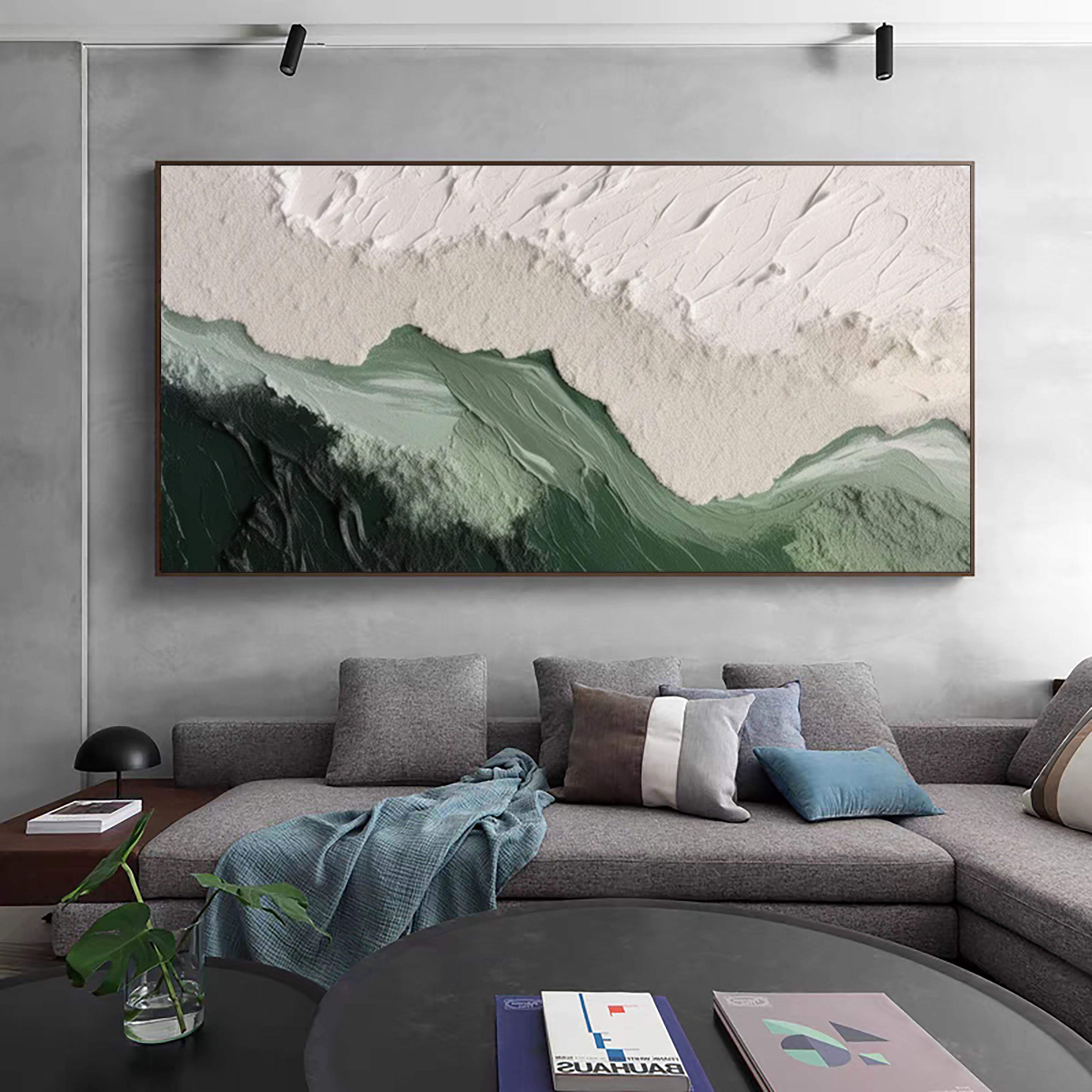 Emerald Peaks - Green & White Mountain Textured Wall Art for Bedroom Home Decor – Clue Art #277
