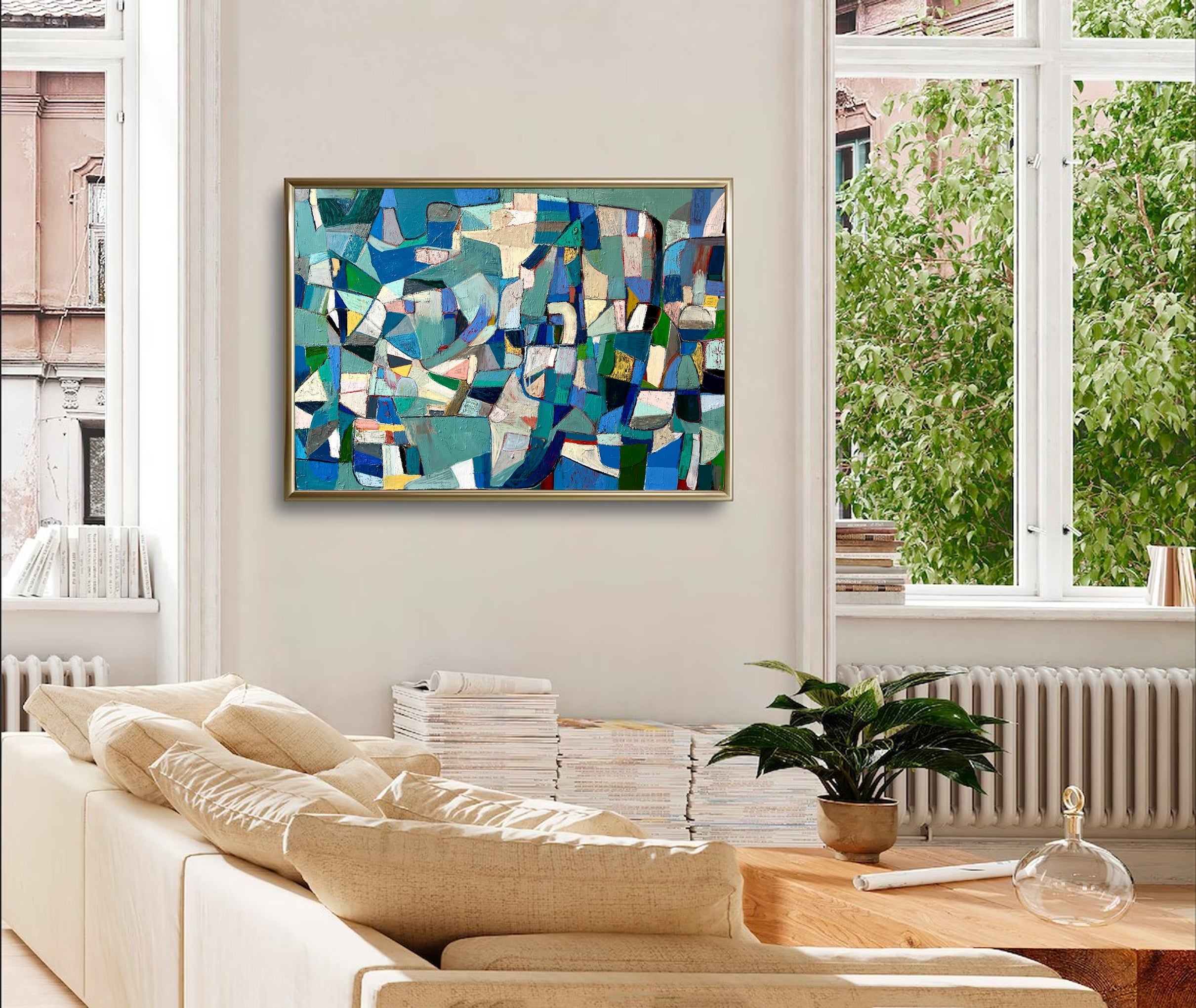 Mid-Century Modern Inspired Abstract Painting Minimalist Canvas Wall Art for Living Room, Bedroom, and Office Décor – Clue Art #235