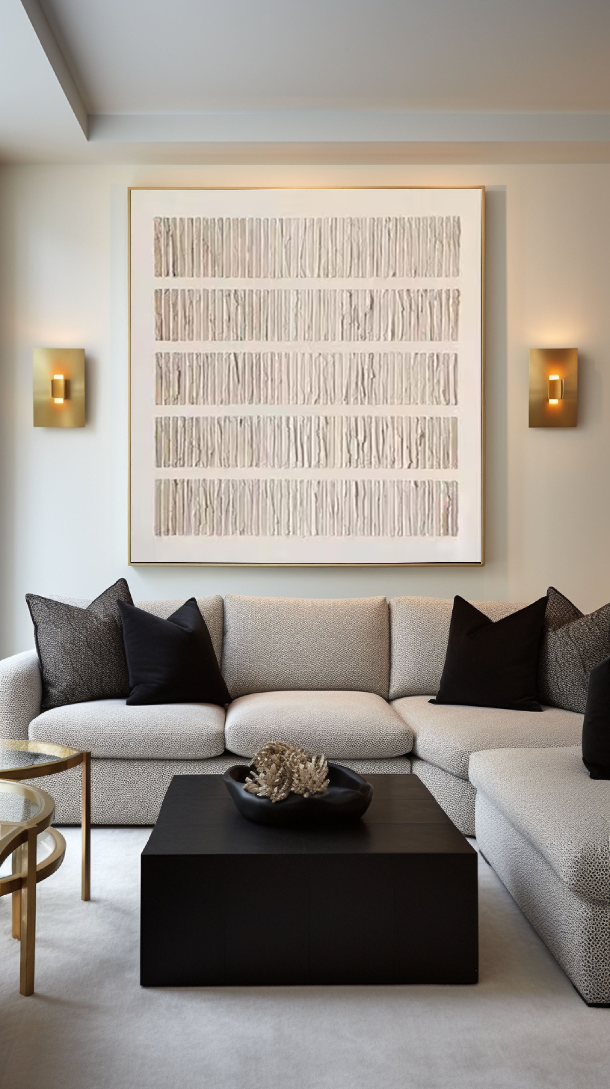 Wabi-Sabi Inspired Neutral Toned Wall Art Textured Lines Abstract Canvas Painting for Living Room, Bedroom, and Office Décor – Clue Art #384