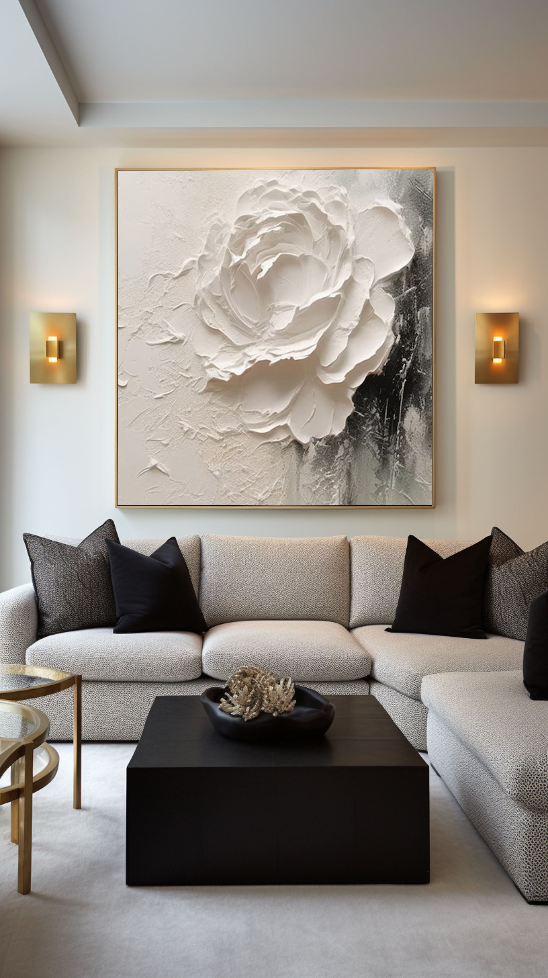 White Rose Painting Textured Floral Wall Art for Living Room, Bedroom, Office Décor – Clue Art #011