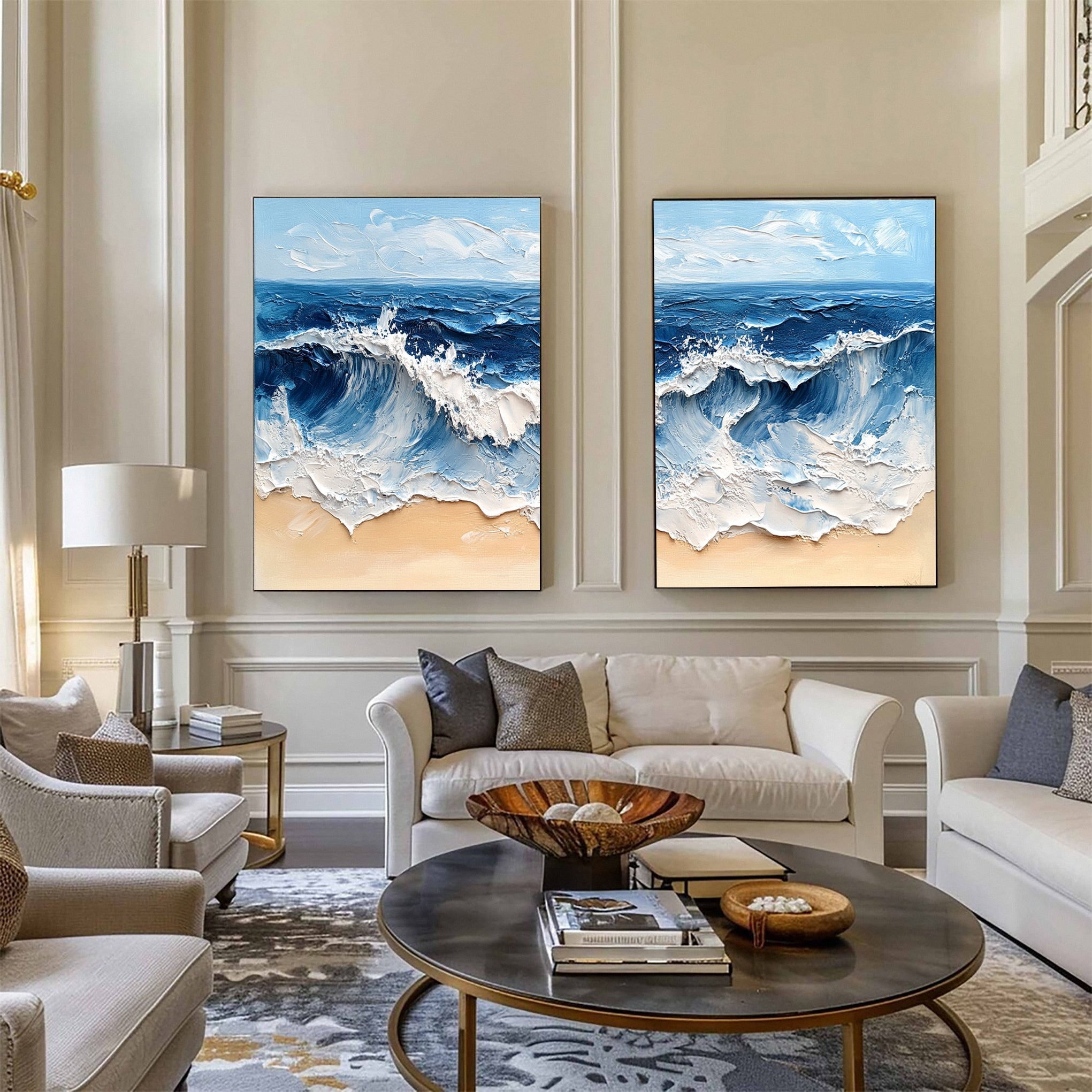 Coastal Tempest Textured Ocean Wave Art Set of 2 – Modern Seascape Wall Decor for Living Room | Clue Art #238