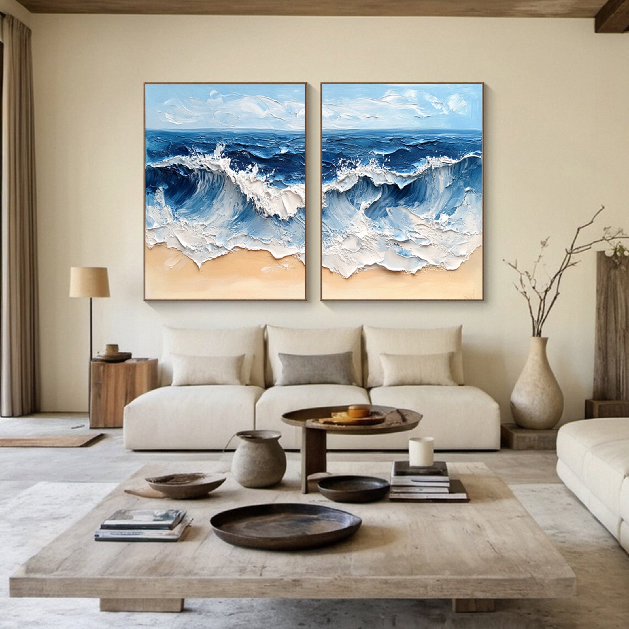 Coastal Tempest Textured Ocean Wave Art Set of 2 – Modern Seascape Wall Decor for Living Room | Clue Art #238