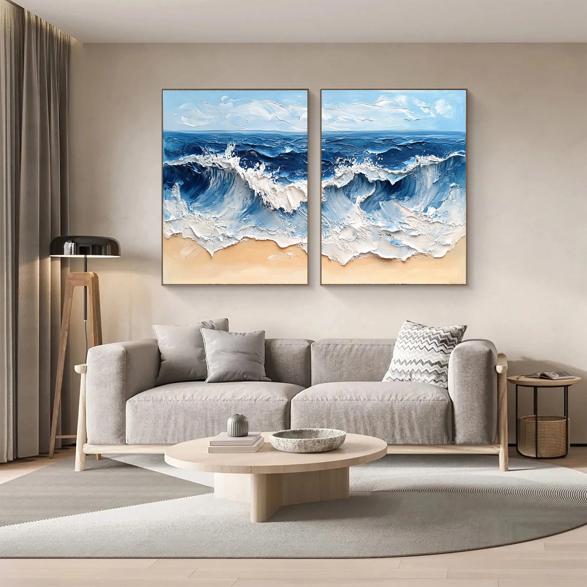 Coastal Tempest Textured Ocean Wave Art Set of 2 – Modern Seascape Wall Decor for Living Room | Clue Art #238