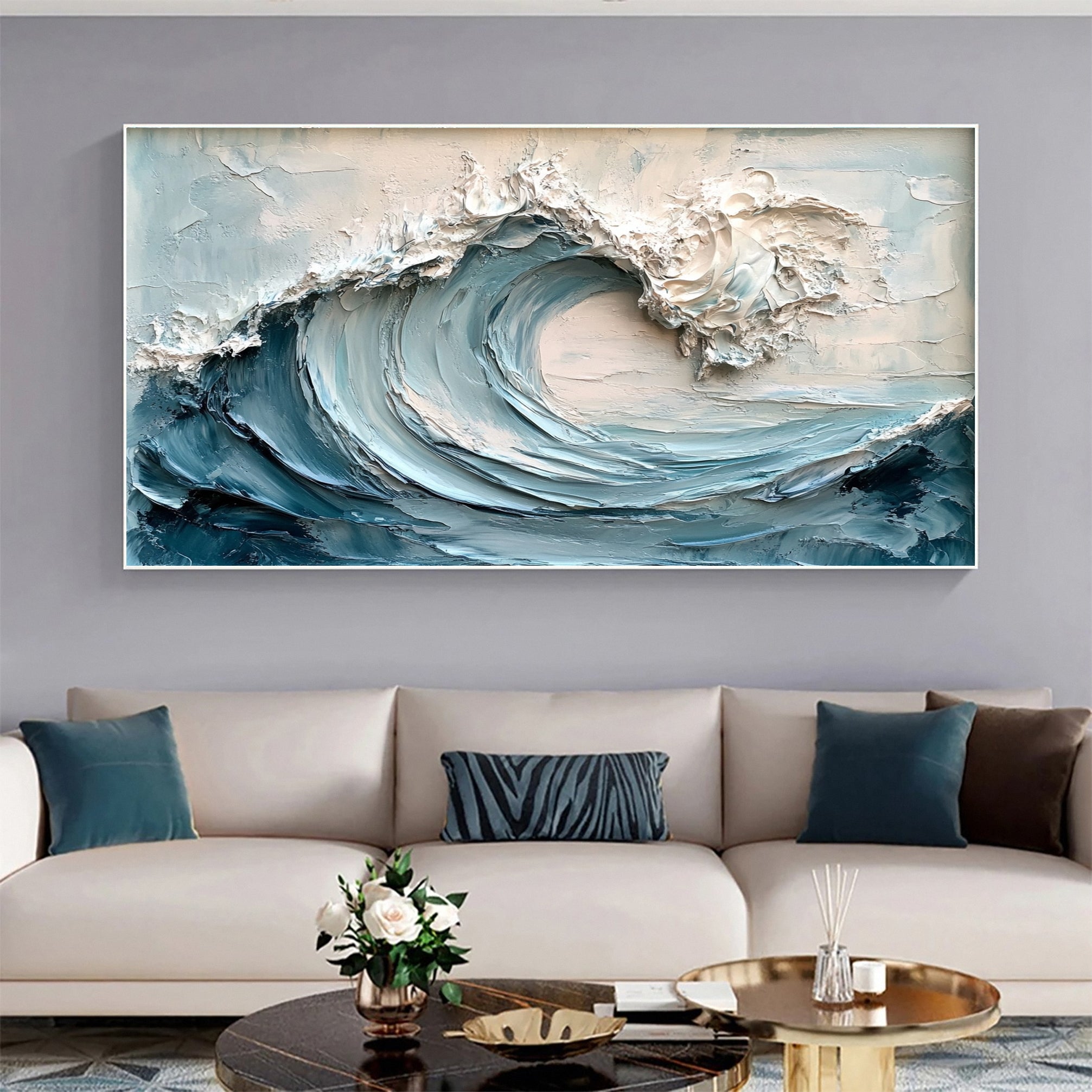 Elegant Textured Ocean Wave Abstract Canvas Wall Art for Living Room, Bedroom, Office Décor  – Clue Art #314