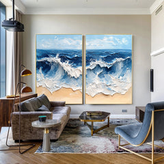 Coastal Tempest Textured Ocean Wave Art Set of 2 – Modern Seascape Wall Decor for Living Room | Clue Art #238