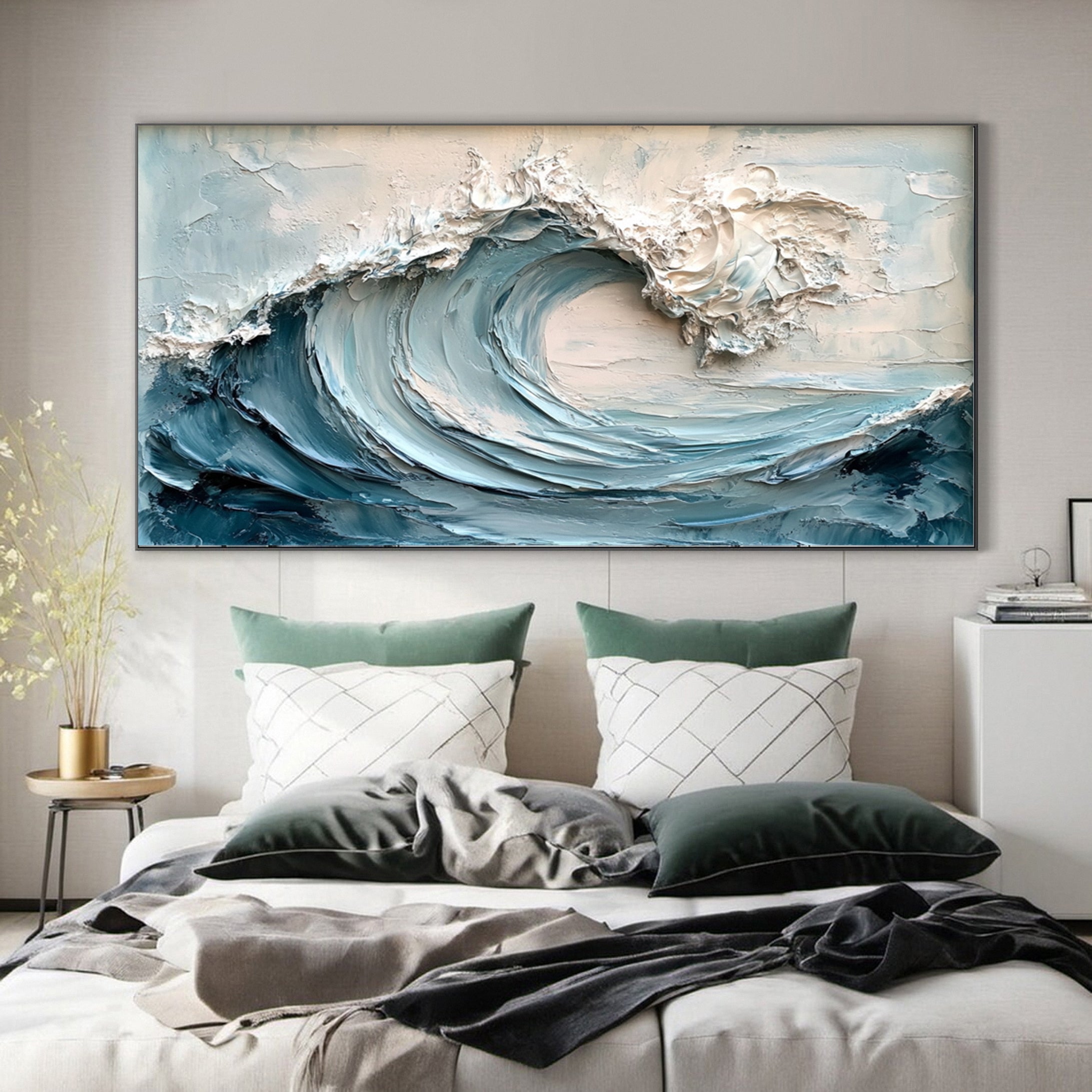 Elegant Textured Ocean Wave Abstract Canvas Wall Art for Living Room, Bedroom, Office Décor  – Clue Art #314