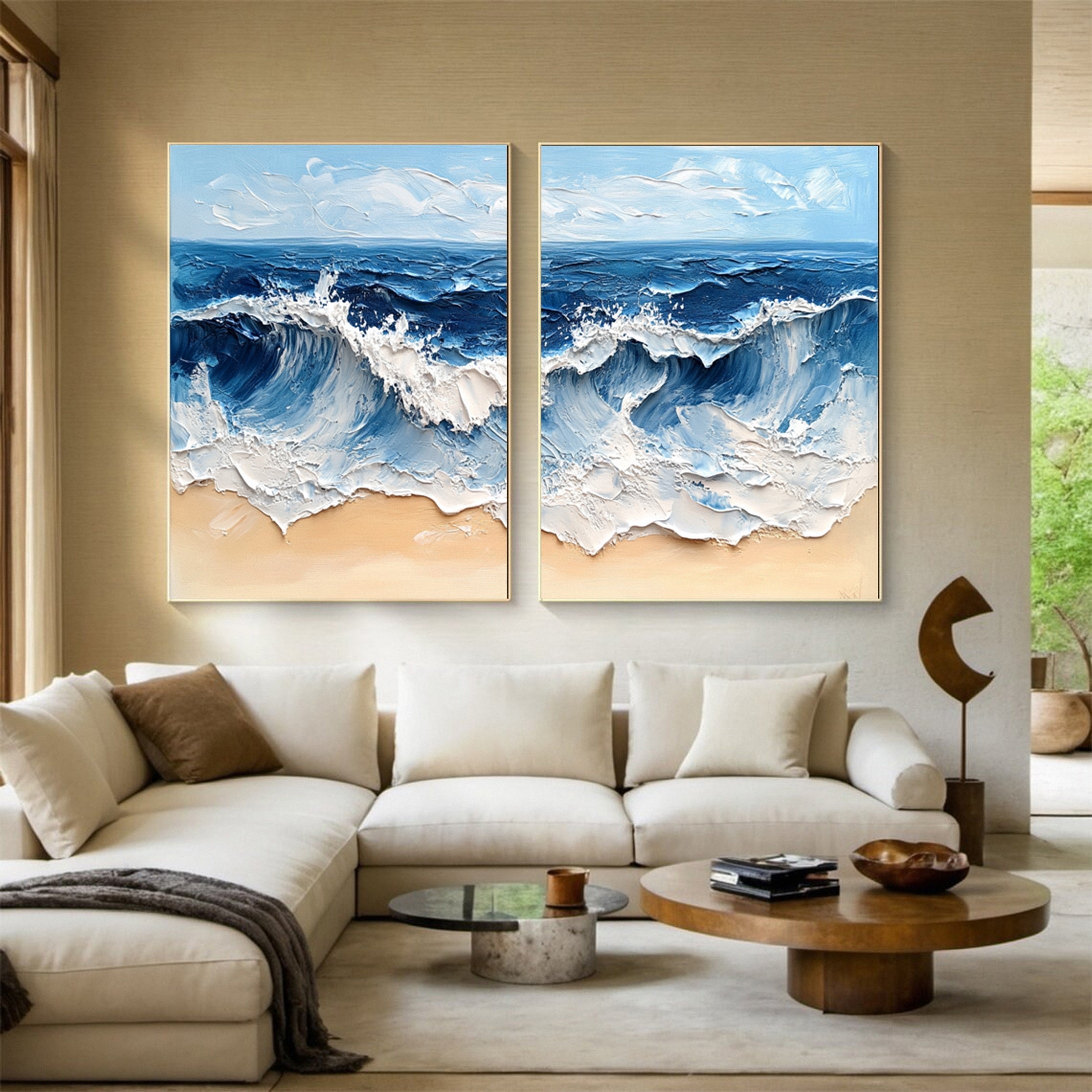 Coastal Tempest Textured Ocean Wave Art Set of 2 – Modern Seascape Wall Decor for Living Room | Clue Art #238