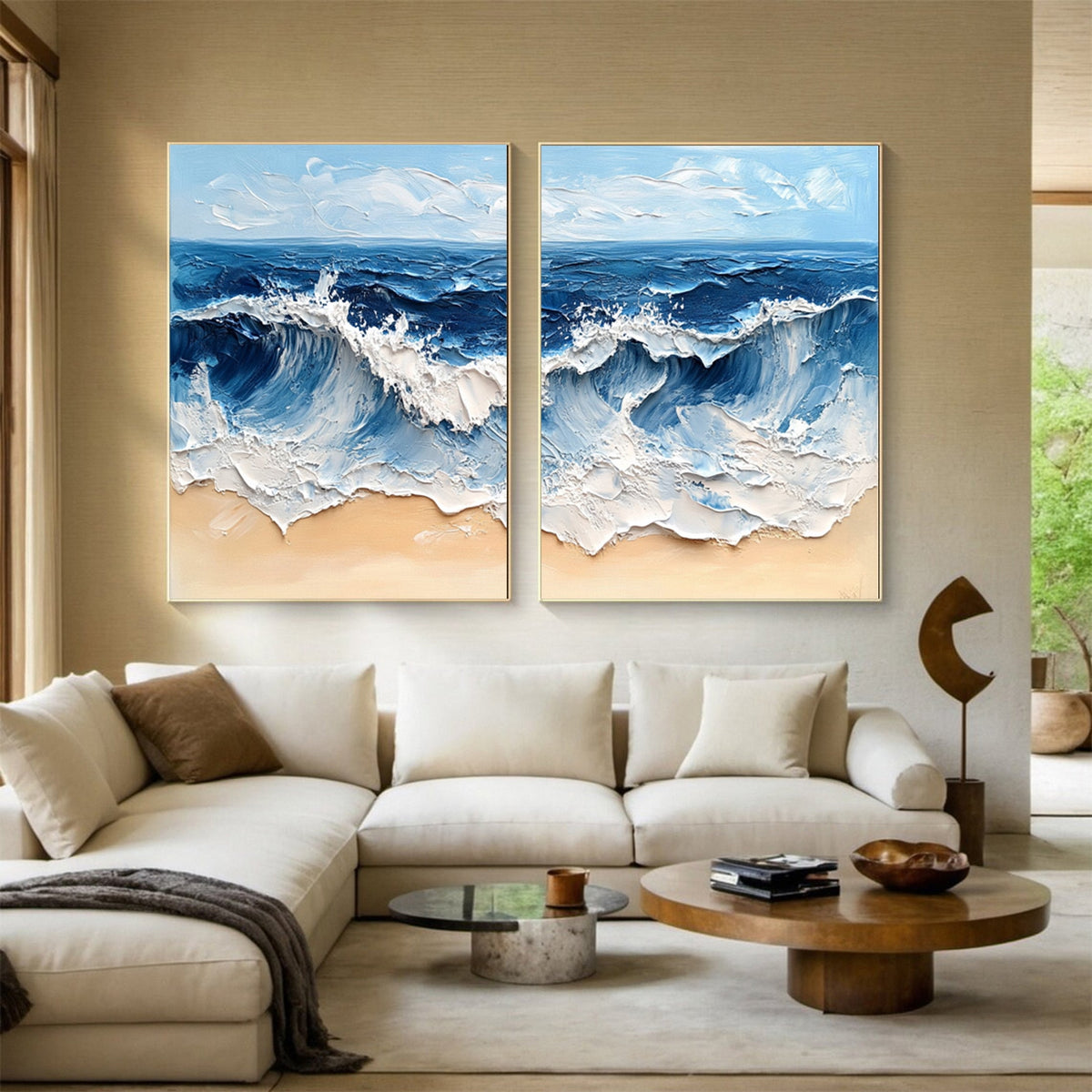 Coastal Tempest Textured Ocean Wave Art Set of 2 – Modern Seascape Wall Decor for Living Room | Clue Art #238