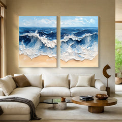 Coastal Tempest Textured Ocean Wave Art Set of 2 – Modern Seascape Wall Decor for Living Room | Clue Art #238