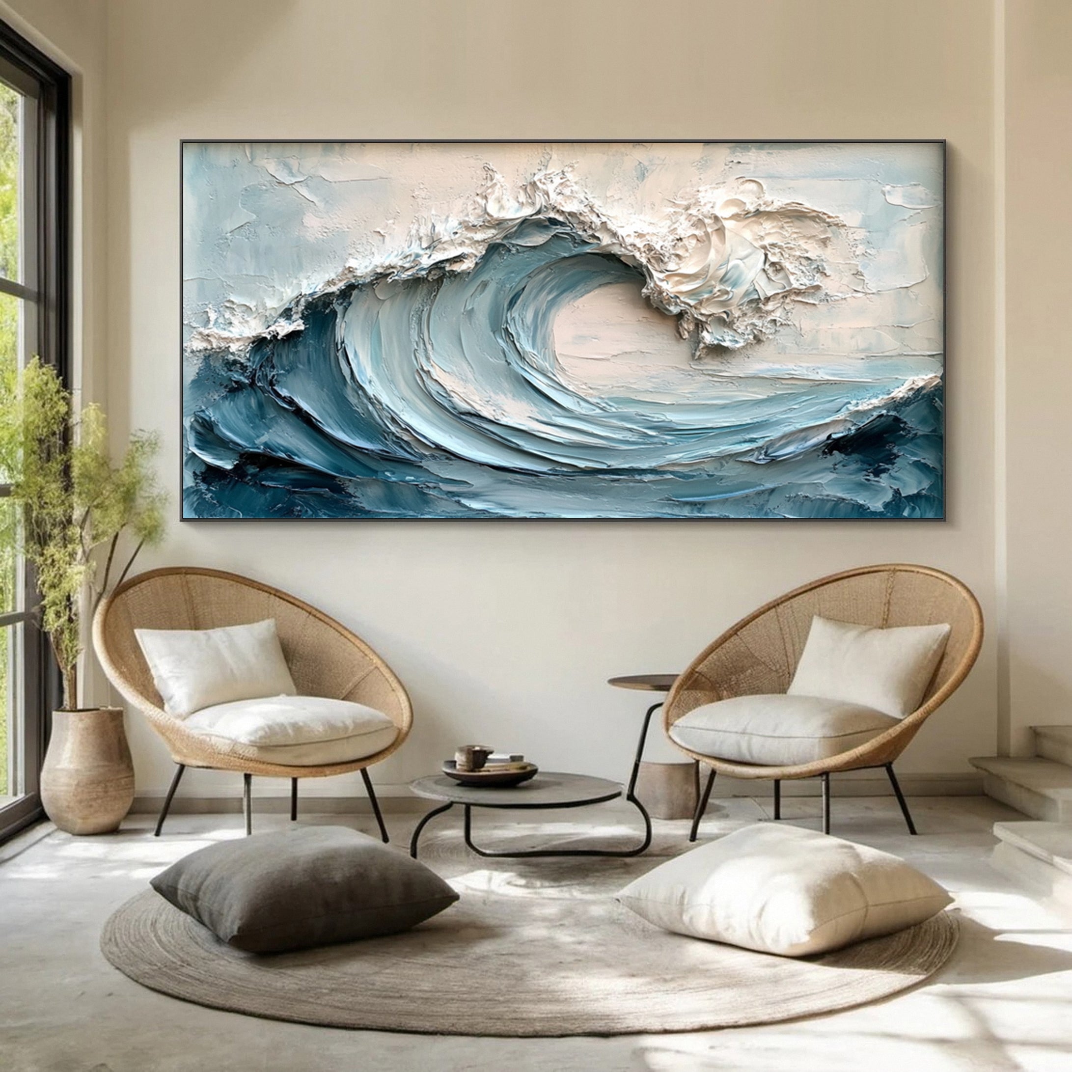 Elegant Textured Ocean Wave Abstract Canvas Wall Art for Living Room, Bedroom, Office Décor  – Clue Art #314