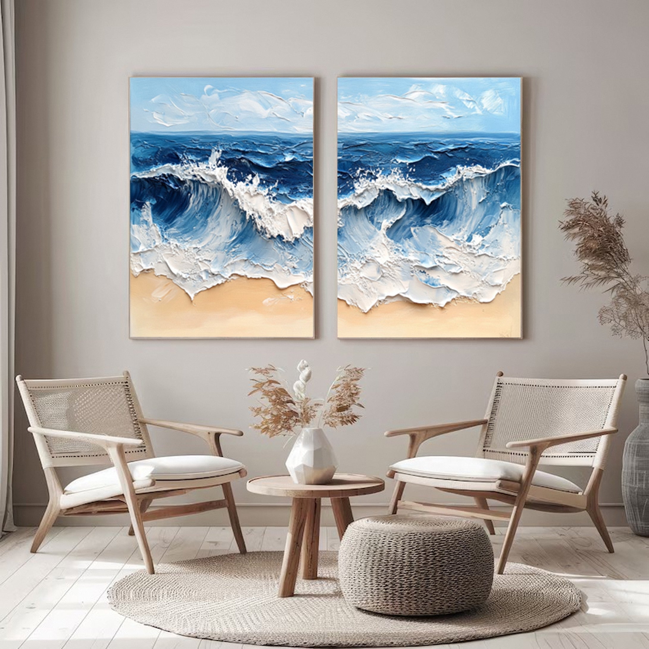 Coastal Tempest Textured Ocean Wave Art Set of 2 – Modern Seascape Wall Decor for Living Room | Clue Art #238