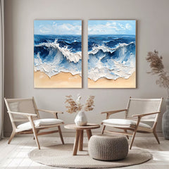 Coastal Tempest Textured Ocean Wave Art Set of 2 – Modern Seascape Wall Decor for Living Room | Clue Art #238