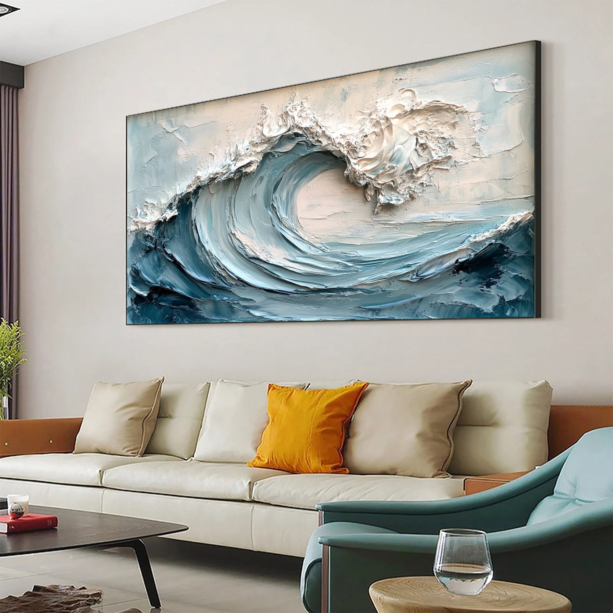 Elegant Textured Ocean Wave Abstract Canvas Wall Art for Living Room, Bedroom, Office Décor  – Clue Art #314