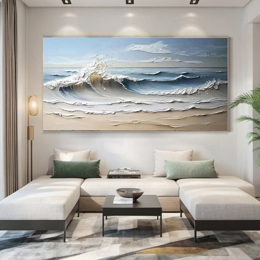 Majestic Ocean Wave Textured Abstract Canvas Wall Art for Living Room, Bedroom – Clue Art #154