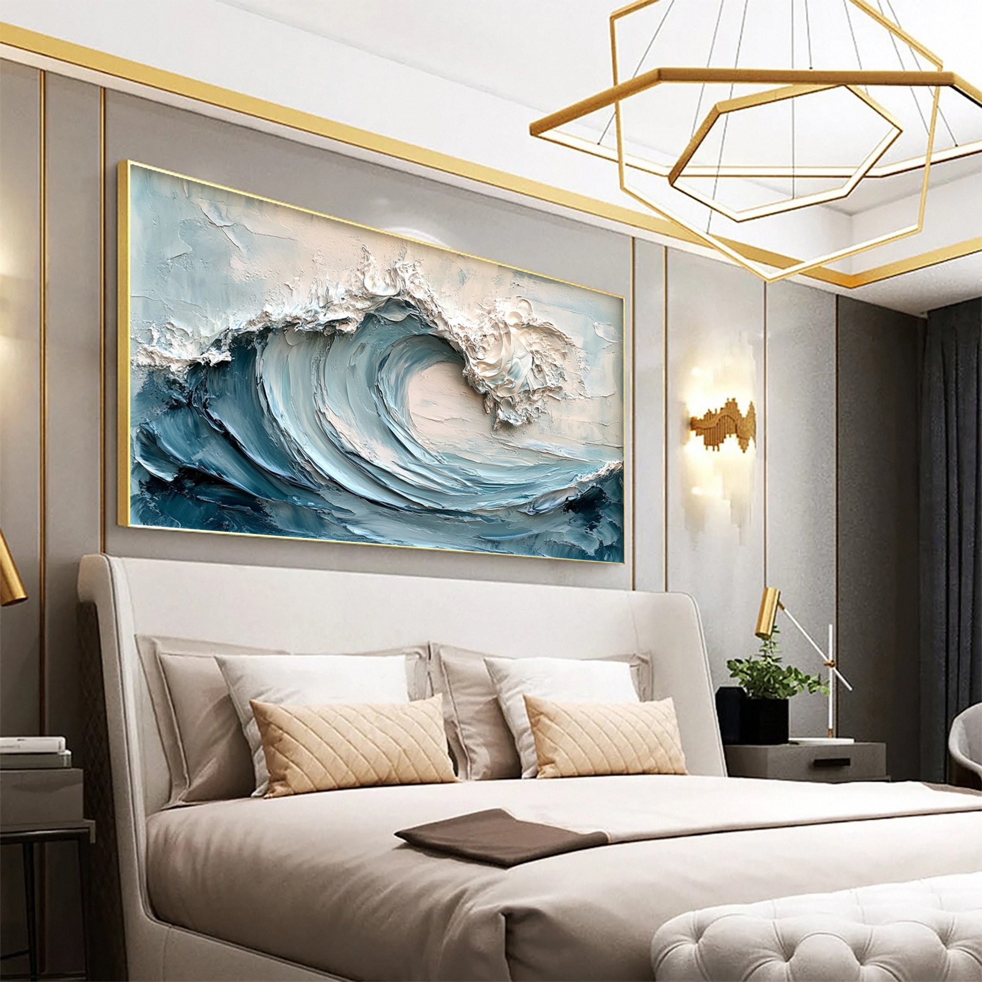 Elegant Textured Ocean Wave Abstract Canvas Wall Art for Living Room, Bedroom, Office Décor  – Clue Art #314